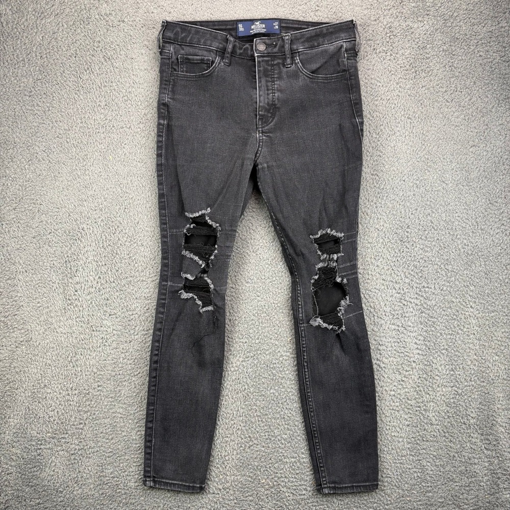 Hollister High Rise Super‎ Skinny Jeans Womens 5S W27 L26 Black Distressed Denim